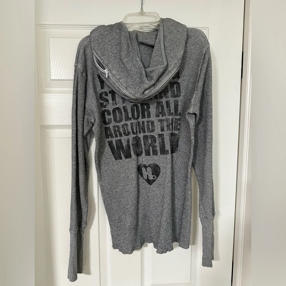 Harajuku Lovers Gray Waffle Hoodie Sz M - Picture 4 of 10